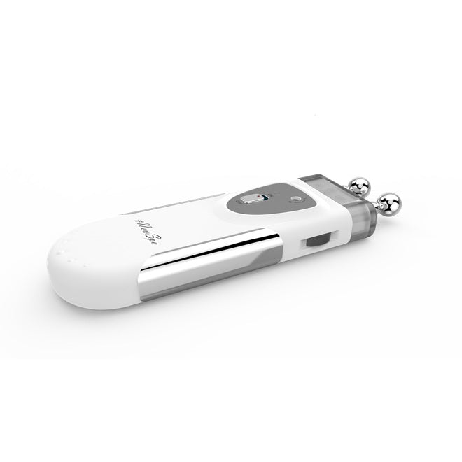 White and silver microcurrent device on a white background